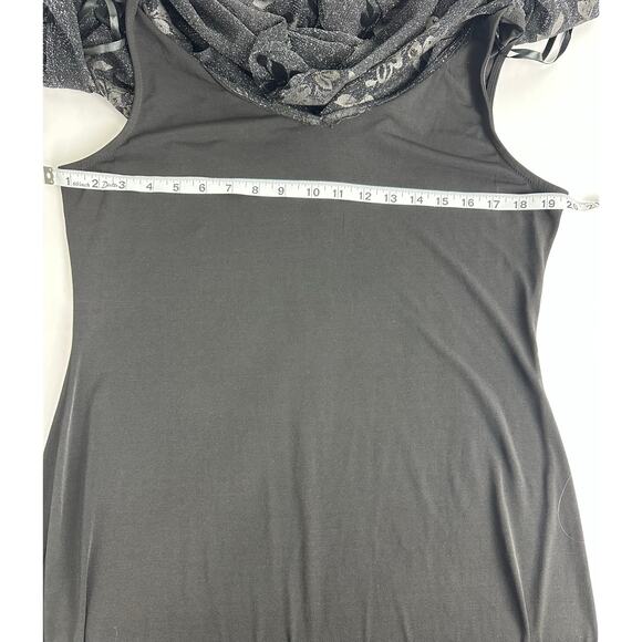 JM Studio Size 12 Black Dress Drape Shimmer Glitter Velvet Floral Cocktail XMAS - Picture 10 of 12